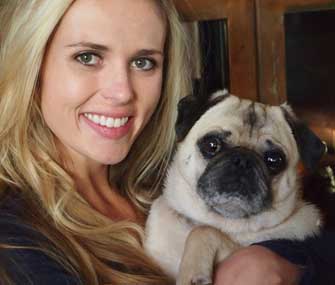 Mikkel Becker and her Pug, Bruce