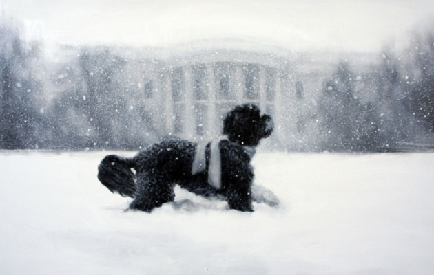 A painting of Bo Obama running through the snow is featured on the White House holiday card.