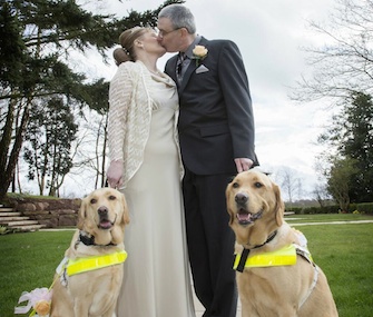 Guide dogs Venice and Rodd were ring bearers in the wedding of their owners, Claire Johnson and Mark Gaffey.
