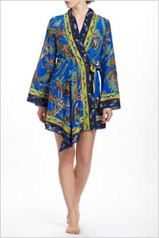 silk bird robe on model