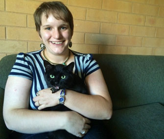 Student with cat