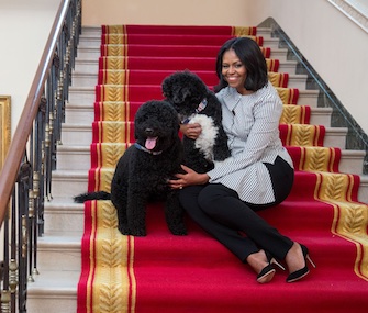 Michelle Obama took one last walk around the White House with her dogs on Wednesday.