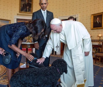 First dogs Bo and Sunny Obama got a visit from Pope Francis Wednesday.