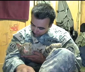 Staff Sgt. Jesse Knotts helped Koshka the cat after the cat helped him.