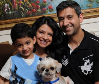 Zahan, Ashifa and Zahur Lalji were happily reunited with their missing dog, London.