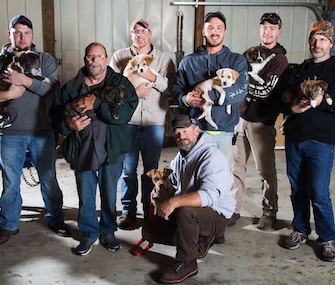 A mother dog and her seven puppies were rescued by a group of guys on a bachelor weekend.