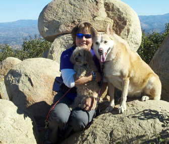 Arden Moore and her dogs, Chipper and Cleo
