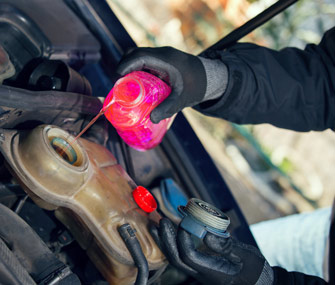 Pouring antifreeze into car