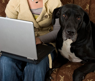 Teen With Dog and Laptop