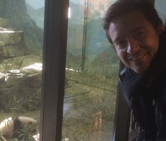 Hugh Jackman visits panda cub Bao Bao at the National Zoo in Washington.