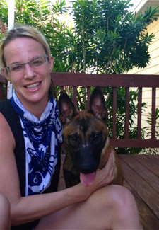 owner and dog sitting