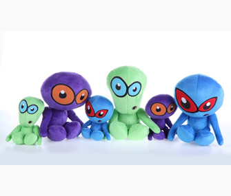 a group of stuffed alien chew toys