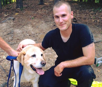 Buddy the Lab was rescued from a storm drain by Longview, Texas, Police Officer Kevin Nichols.