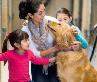 family adopting dog