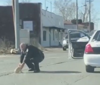 An Arkansas police officer stopped his car in traffic to save a tiny lost dog.