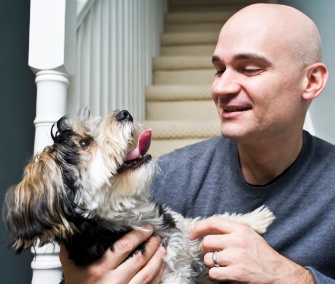 Happy dog with owner