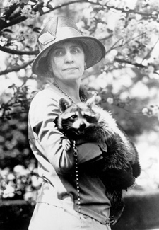 Mrs. Coolidge with Rebecca the raccoon
