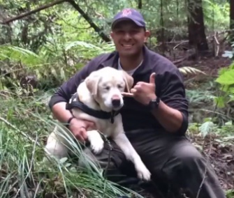 Sage, a 12-year-old blind Lab, was found in the mountains by her neighbor, Dan Estrada.