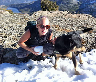 Dr. Patty Khuly on mountain with her dog
