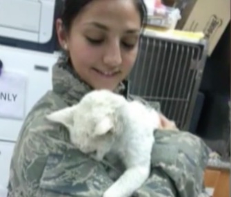 U.S. Air Forces Senior Airman Seray Aksoy has been reunited with Marcus, the cat she befriended in Kuwait.