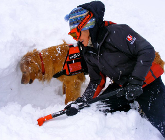 Patti and Magic, a rescue dog, digging