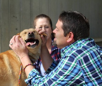 Buddy was thrilled to be reunited with April and Corey Cromer after two years.