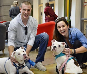 Cassidy Kraus and Brett Weyers traveled 2,000 miles with Sotiras, left, to adopt Batty, right.