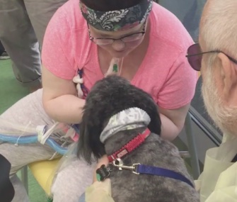 Emily Reimer, 19, was reunited with her dogs at St. Louis Children's Hospital this month.