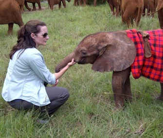 Actress Kristin Davis with Ajuba, the baby elephant she adopted.